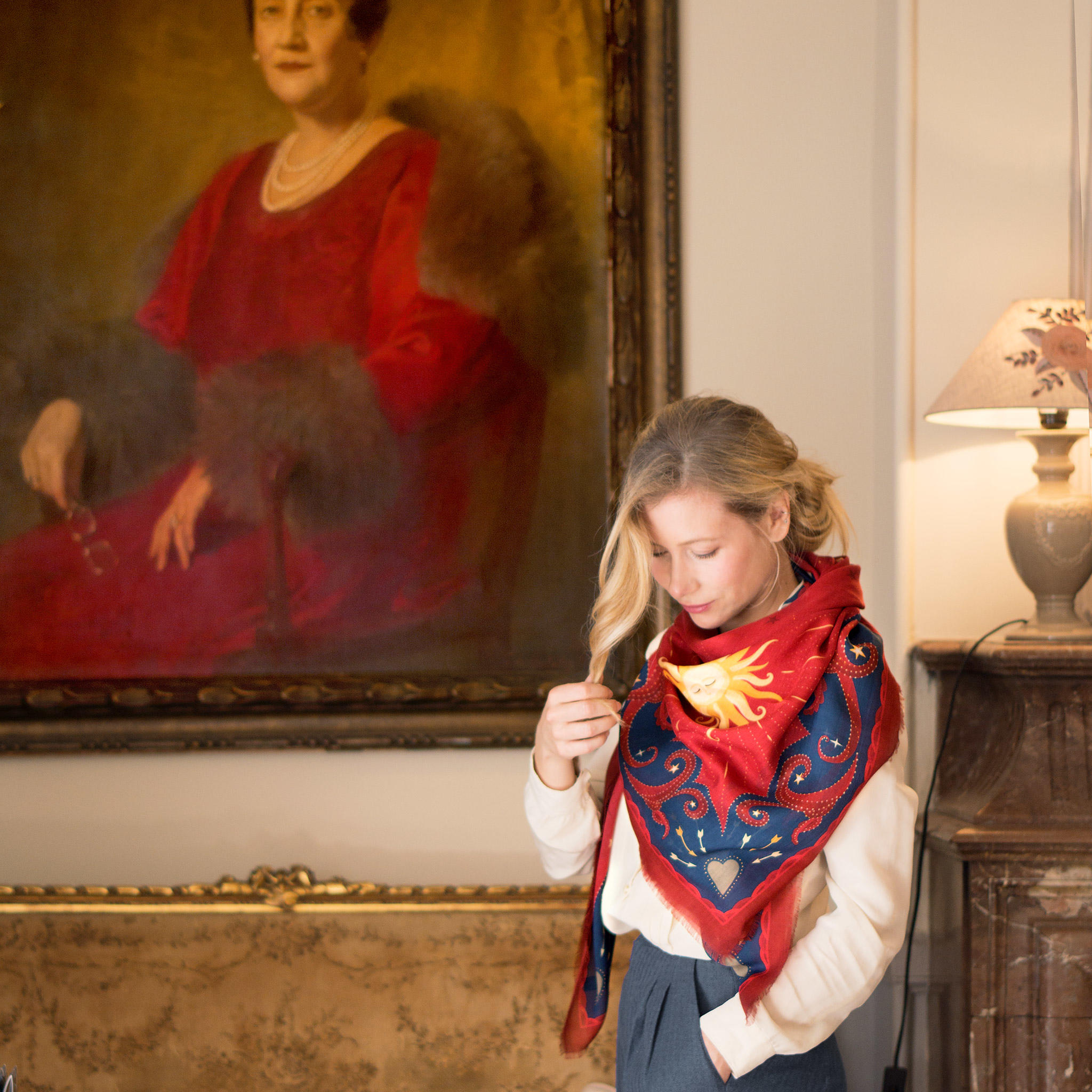 SALSATION　Shawl with opening　ライトレッド lechalebleu-modal-and-silk-
