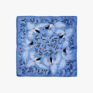 LE-CHALE-BLEU-silk-twill-bandana-magpies-dance-sapphire-1