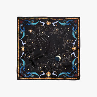 LE-CHALE-BLEU-silk-twill-bandana-beautiful-as-the-moon-black-and-gold-1