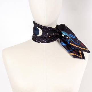 LE-CHALE-BLEU-silk-twill-bandana-beautiful-as-the-moon-black-and-gold-2