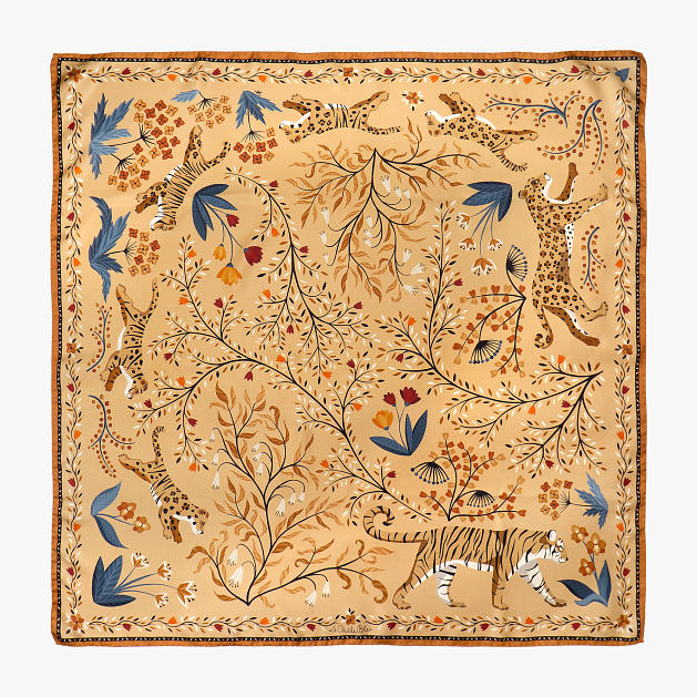le-chale-bleu-silk-twill-scarf-tigers-gold-leopard-1