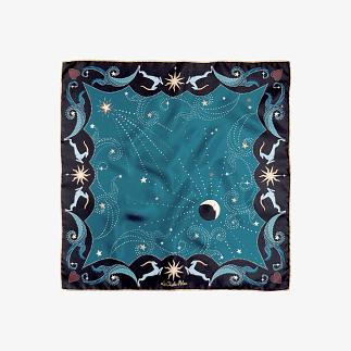 LE-CHALE-BLEU-silk-twill-bandana-beautiful-as-the-moon-peacock-2025-1