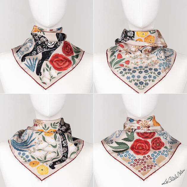 LE-CHALE-BLEU-silk-twill-bandana-the-panther-and-the-artist-latte-5