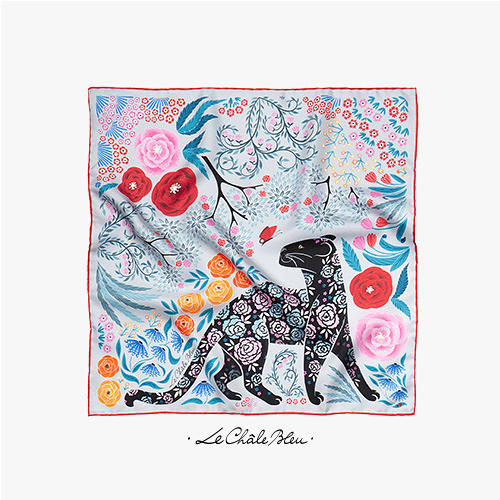 LE-CHALE-BLEU-silk-twill-bandana-the-panther-and-the-artist-silver-1