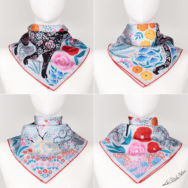 LE-CHALE-BLEU-silk-twill-bandana-the-panther-and-the-artist-silver-6