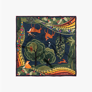 LE-CHALE-BLEU-silk-twill-bandana-the-voyage-into-the-boreal-forest-ink-1