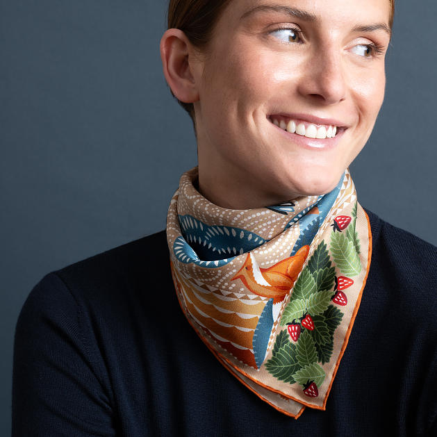 LE-CHALE-BLEU-silk-twill-bandana-the-voyage-into-the-boreal-forest-orange-0