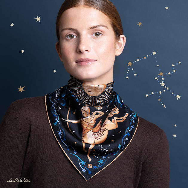 LE-CHALE-BLEU-silk-twill-bandana-zodiac-9-sagittarius-black-0