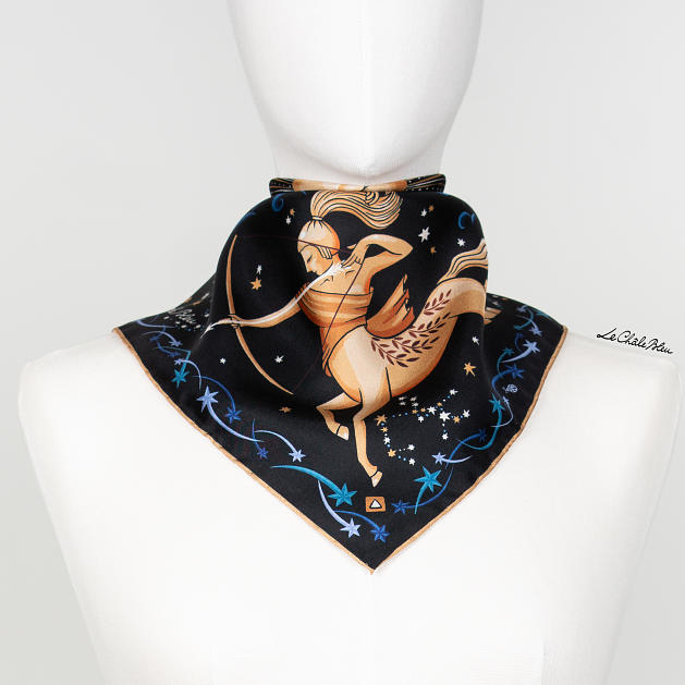 LE-CHALE-BLEU-silk-twill-bandana-zodiac-9-sagittarius-black-2