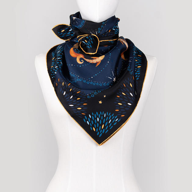 le-chale-bleu-silk-twill-scarf-the-stars-and-the-sea-blue-arabesques-3