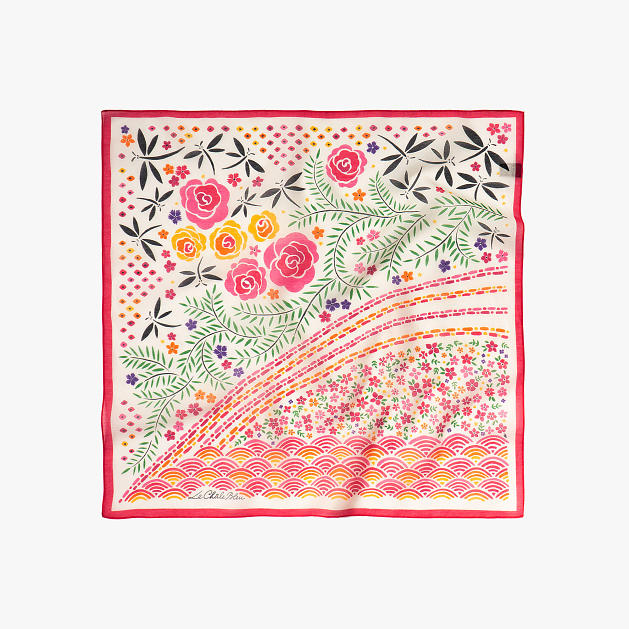 LE-CHALE-BLEU-silk-and-cotton-scarf-roses-and-dragonflies-joy-1