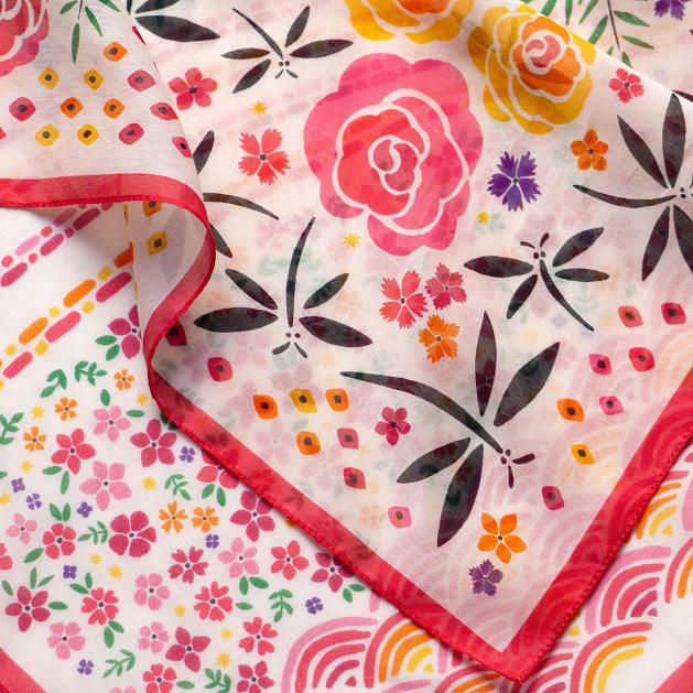 LE-CHALE-BLEU-silk-and-cotton-scarf-roses-and-dragonflies-joy-7