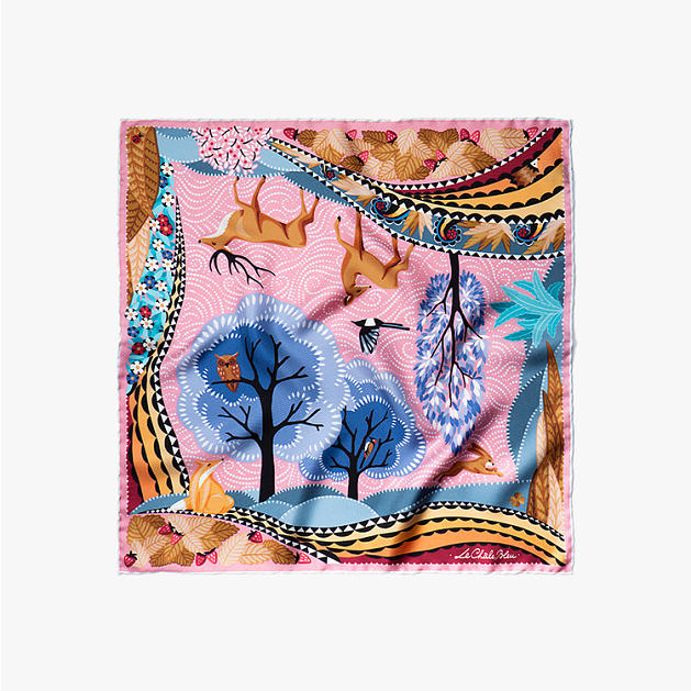 LE-CHALE-BLEU-silk-twill-bandana-the-voyage-into-the-boreal-forest-pink-twilight-1
