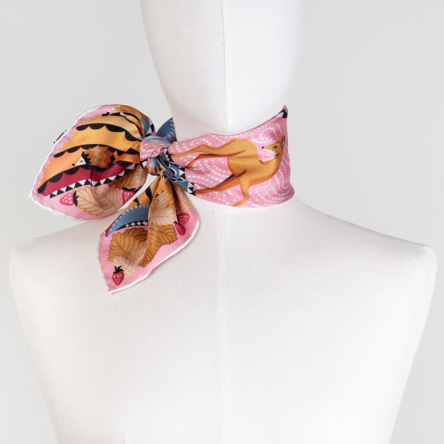 LE-CHALE-BLEU-silk-twill-bandana-the-voyage-into-the-boreal-forest-pink-twilight-3