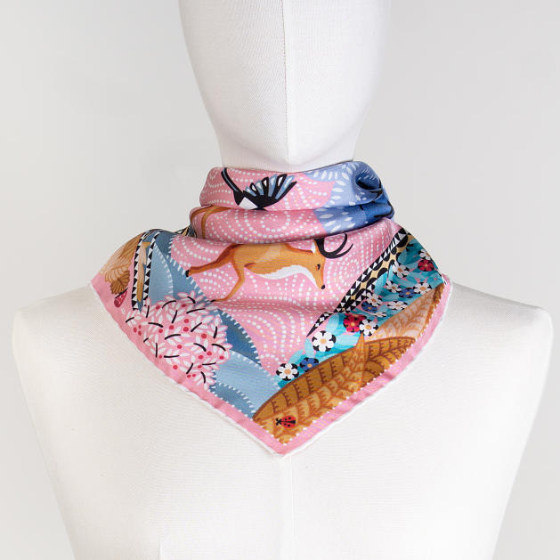 LE-CHALE-BLEU-silk-twill-bandana-the-voyage-into-the-boreal-forest-pink-twilight-4