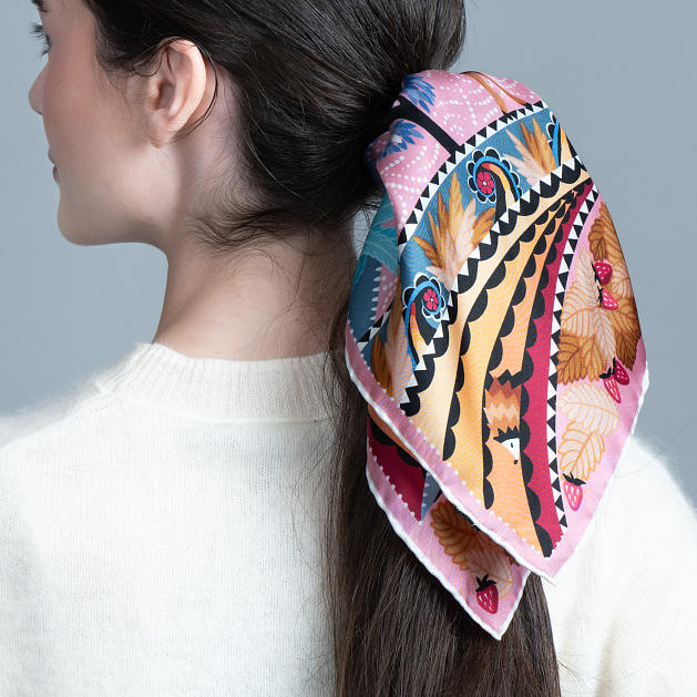 LE-CHALE-BLEU-silk-twill-bandana-the-voyage-into-the-boreal-forest-pink-twilight-7